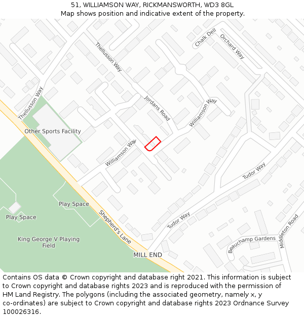 51, WILLIAMSON WAY, RICKMANSWORTH, WD3 8GL: Location map and indicative extent of plot