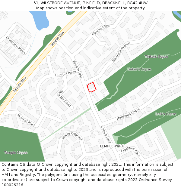 51, WILSTRODE AVENUE, BINFIELD, BRACKNELL, RG42 4UW: Location map and indicative extent of plot