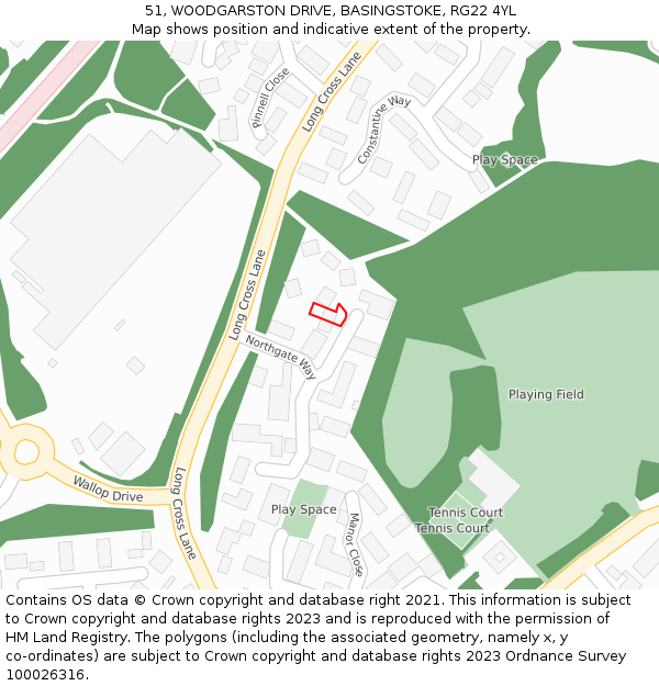 51, WOODGARSTON DRIVE, BASINGSTOKE, RG22 4YL: Location map and indicative extent of plot