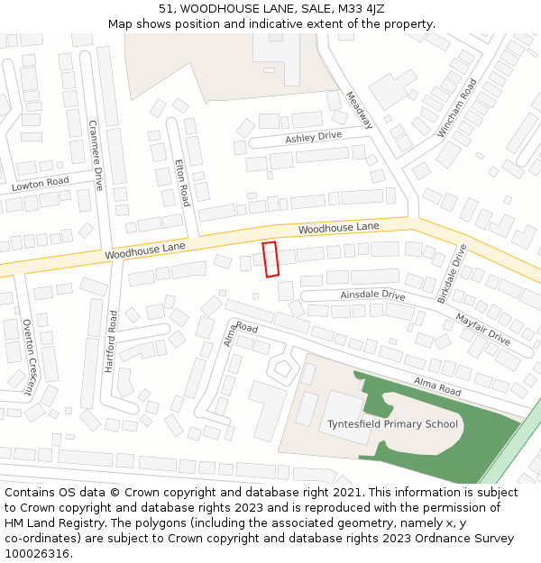 51, WOODHOUSE LANE, SALE, M33 4JZ: Location map and indicative extent of plot