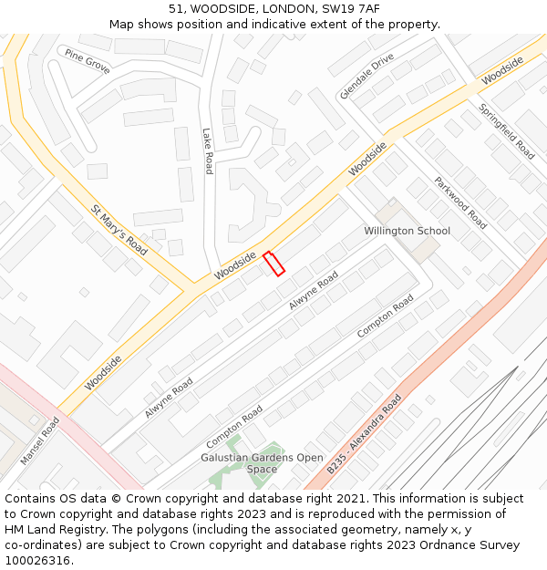 51, WOODSIDE, LONDON, SW19 7AF: Location map and indicative extent of plot
