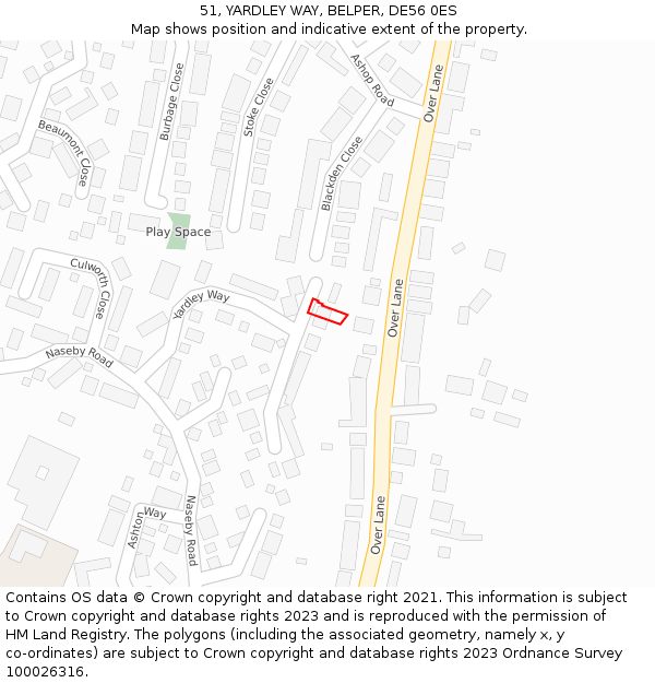 51, YARDLEY WAY, BELPER, DE56 0ES: Location map and indicative extent of plot