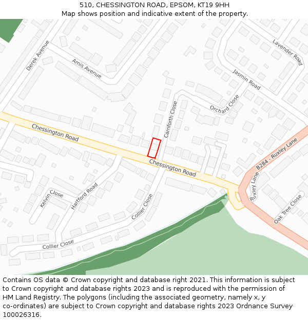 510, CHESSINGTON ROAD, EPSOM, KT19 9HH: Location map and indicative extent of plot