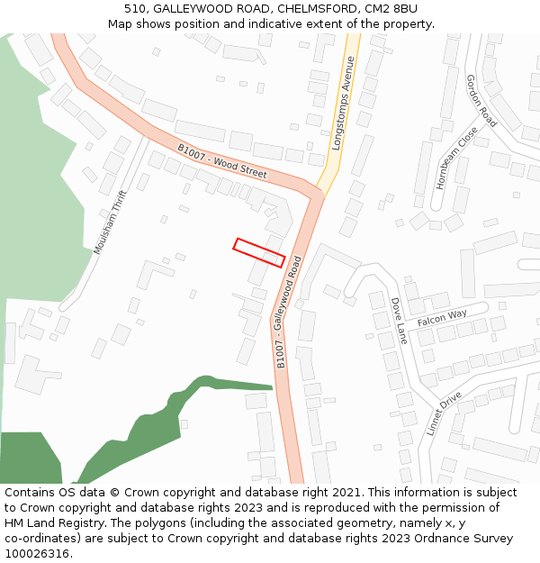 510, GALLEYWOOD ROAD, CHELMSFORD, CM2 8BU: Location map and indicative extent of plot
