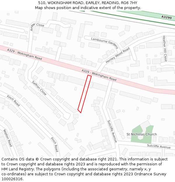 510, WOKINGHAM ROAD, EARLEY, READING, RG6 7HY: Location map and indicative extent of plot