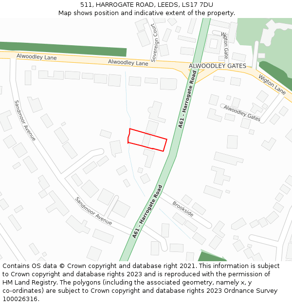 511, HARROGATE ROAD, LEEDS, LS17 7DU: Location map and indicative extent of plot