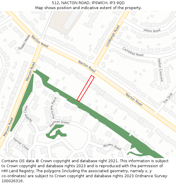 512, NACTON ROAD, IPSWICH, IP3 9QD: Location map and indicative extent of plot