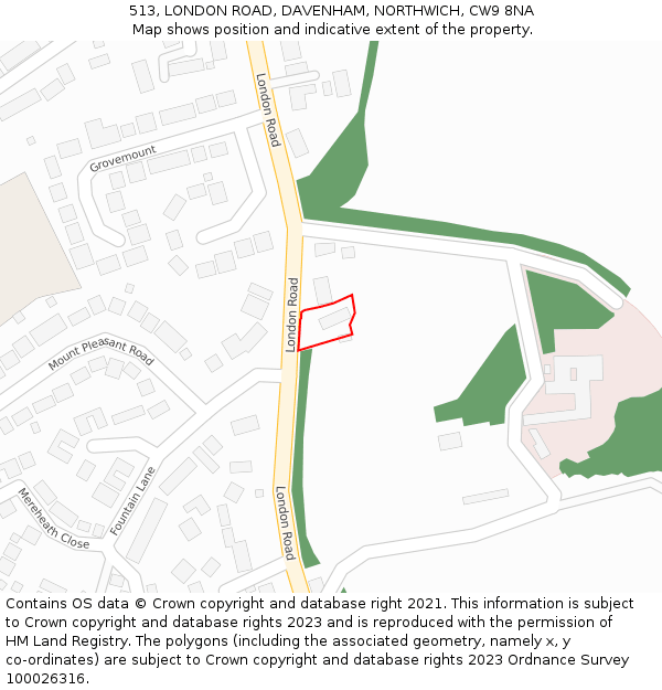 513, LONDON ROAD, DAVENHAM, NORTHWICH, CW9 8NA: Location map and indicative extent of plot