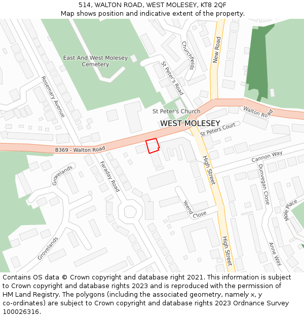 514, WALTON ROAD, WEST MOLESEY, KT8 2QF: Location map and indicative extent of plot