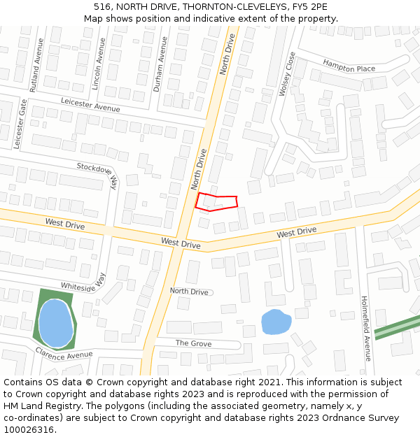 516, NORTH DRIVE, THORNTON-CLEVELEYS, FY5 2PE: Location map and indicative extent of plot