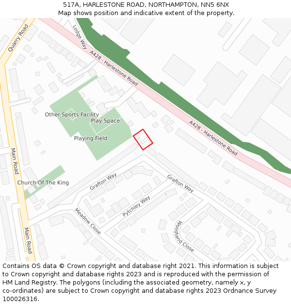 517A, HARLESTONE ROAD, NORTHAMPTON, NN5 6NX: Location map and indicative extent of plot