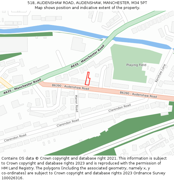 518, AUDENSHAW ROAD, AUDENSHAW, MANCHESTER, M34 5PT: Location map and indicative extent of plot