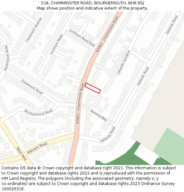 518, CHARMINSTER ROAD, BOURNEMOUTH, BH8 9SJ: Location map and indicative extent of plot