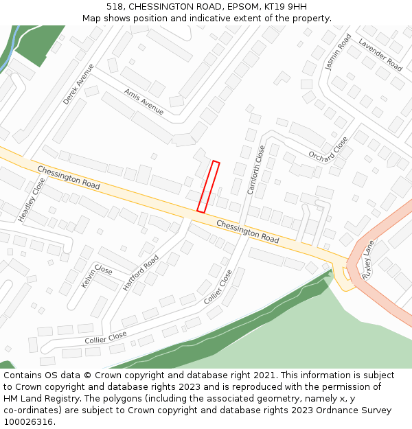 518, CHESSINGTON ROAD, EPSOM, KT19 9HH: Location map and indicative extent of plot