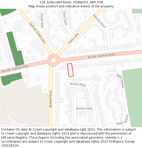 518, EARLHAM ROAD, NORWICH, NR4 7HR: Location map and indicative extent of plot