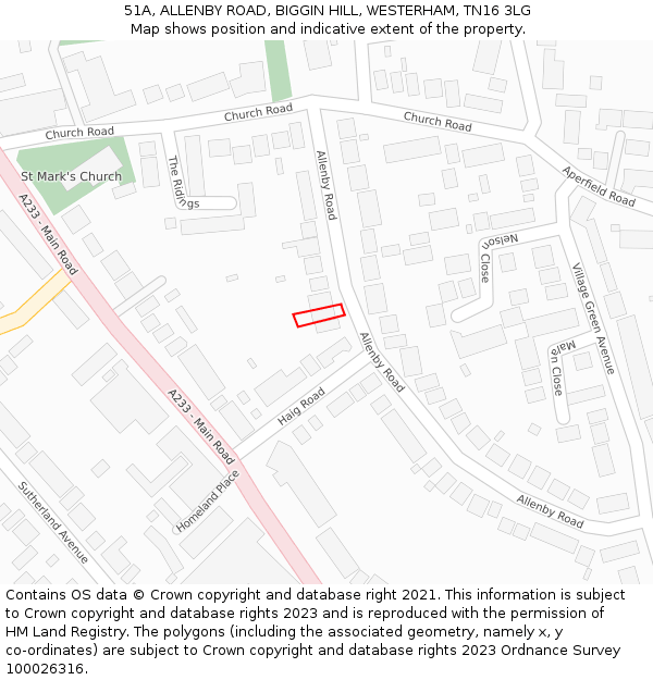 51A, ALLENBY ROAD, BIGGIN HILL, WESTERHAM, TN16 3LG: Location map and indicative extent of plot