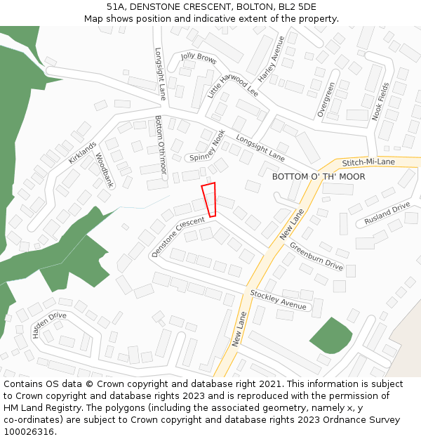 51A, DENSTONE CRESCENT, BOLTON, BL2 5DE: Location map and indicative extent of plot