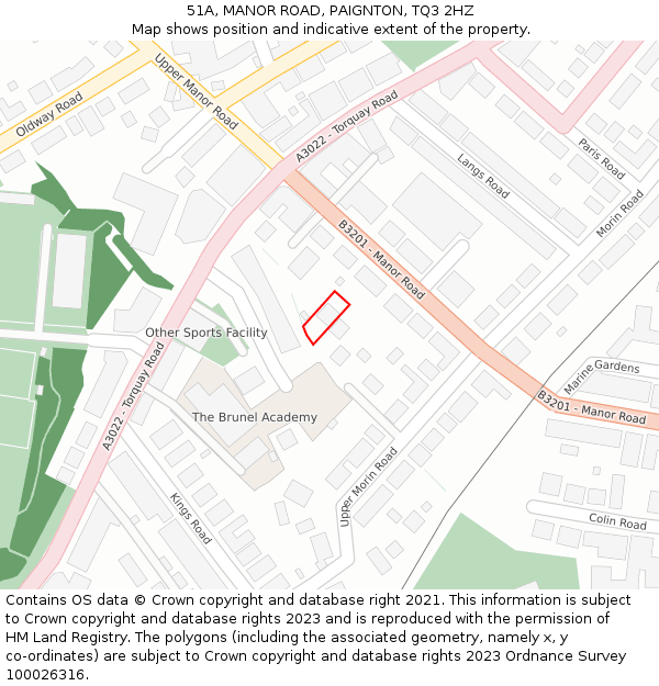 51A, MANOR ROAD, PAIGNTON, TQ3 2HZ: Location map and indicative extent of plot