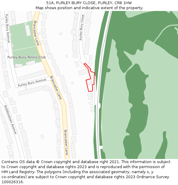 51A, PURLEY BURY CLOSE, PURLEY, CR8 1HW: Location map and indicative extent of plot
