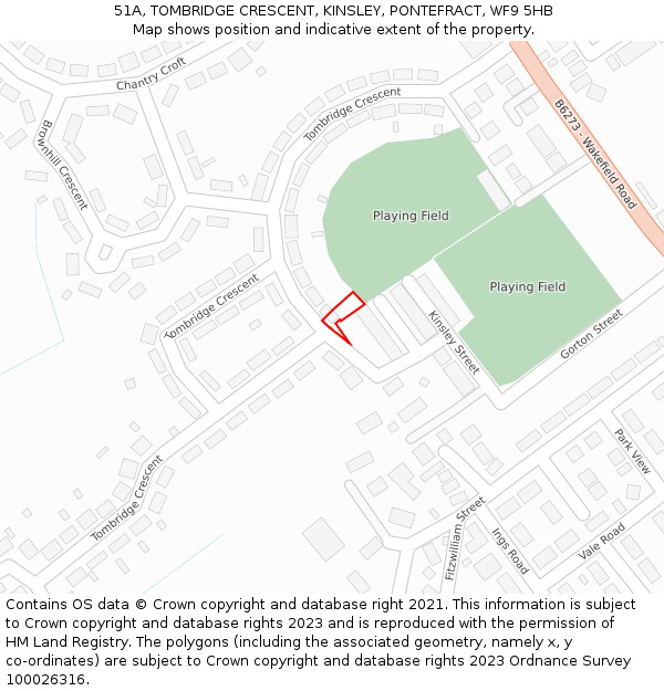 51A, TOMBRIDGE CRESCENT, KINSLEY, PONTEFRACT, WF9 5HB: Location map and indicative extent of plot