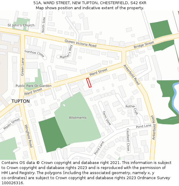 51A, WARD STREET, NEW TUPTON, CHESTERFIELD, S42 6XR: Location map and indicative extent of plot