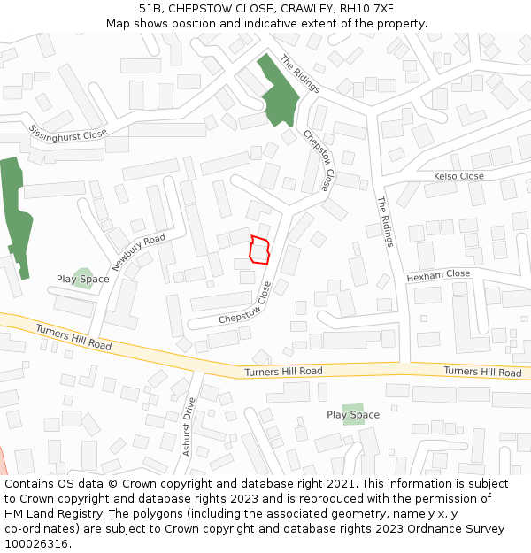 51B, CHEPSTOW CLOSE, CRAWLEY, RH10 7XF: Location map and indicative extent of plot