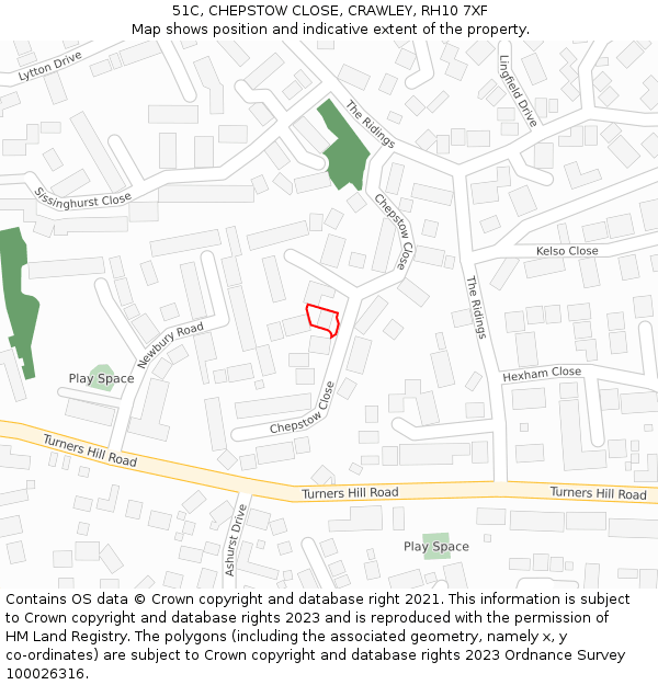 51C, CHEPSTOW CLOSE, CRAWLEY, RH10 7XF: Location map and indicative extent of plot