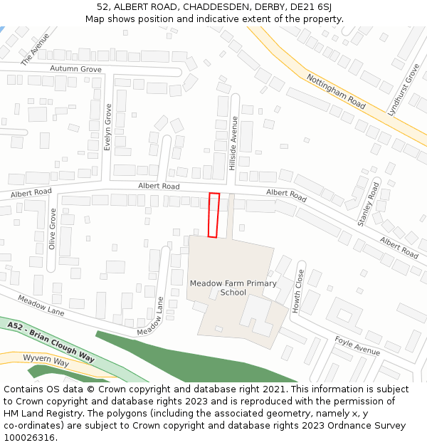 52, ALBERT ROAD, CHADDESDEN, DERBY, DE21 6SJ: Location map and indicative extent of plot