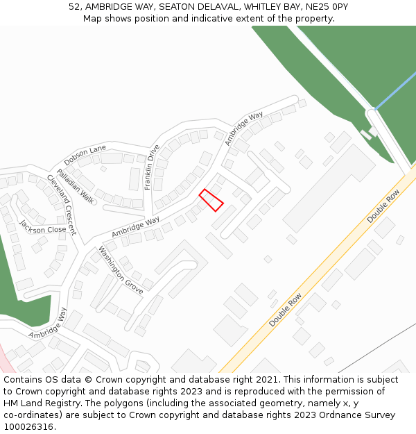 52, AMBRIDGE WAY, SEATON DELAVAL, WHITLEY BAY, NE25 0PY: Location map and indicative extent of plot