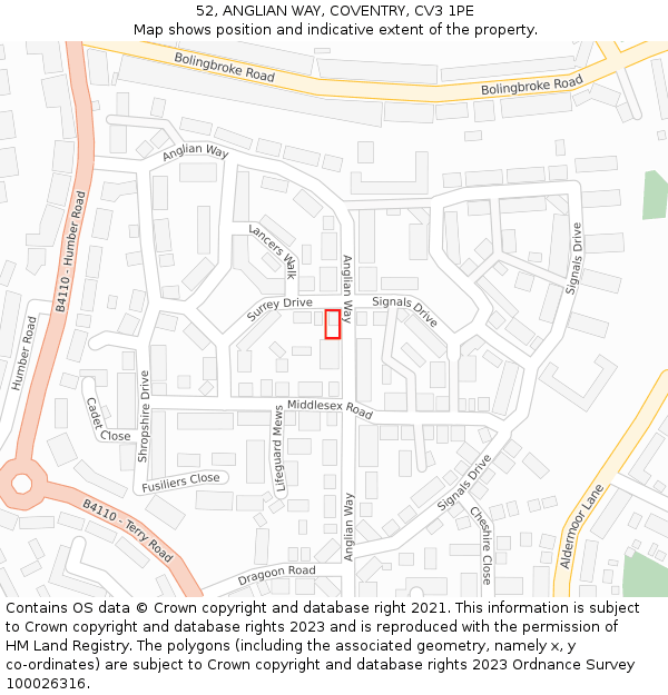 52, ANGLIAN WAY, COVENTRY, CV3 1PE: Location map and indicative extent of plot