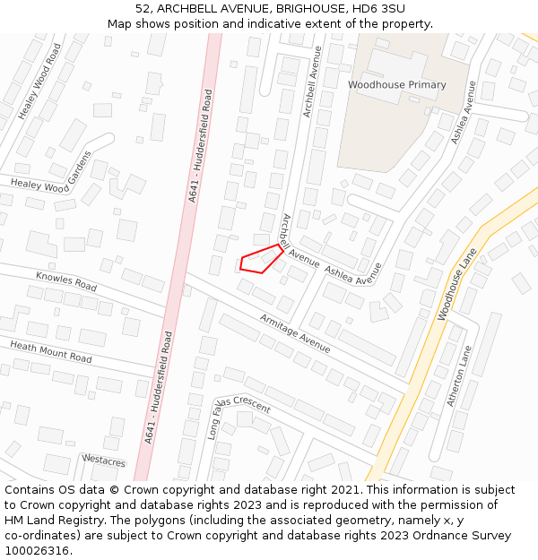 52, ARCHBELL AVENUE, BRIGHOUSE, HD6 3SU: Location map and indicative extent of plot