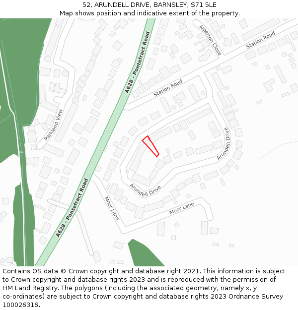 52, ARUNDELL DRIVE, BARNSLEY, S71 5LE: Location map and indicative extent of plot