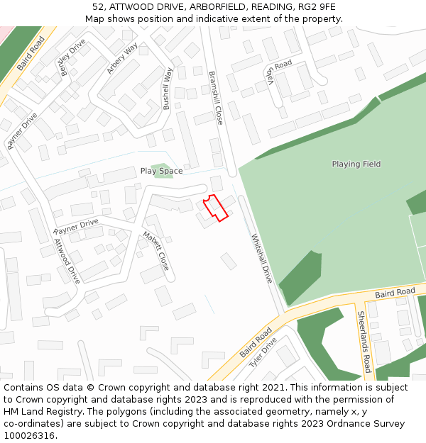 52, ATTWOOD DRIVE, ARBORFIELD, READING, RG2 9FE: Location map and indicative extent of plot