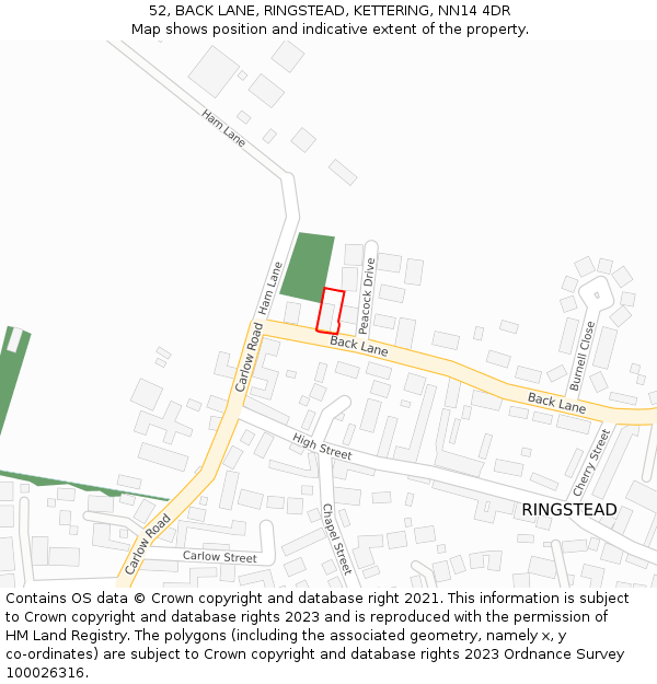 52, BACK LANE, RINGSTEAD, KETTERING, NN14 4DR: Location map and indicative extent of plot