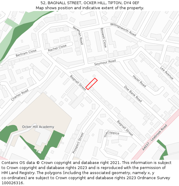 52, BAGNALL STREET, OCKER HILL, TIPTON, DY4 0EF: Location map and indicative extent of plot