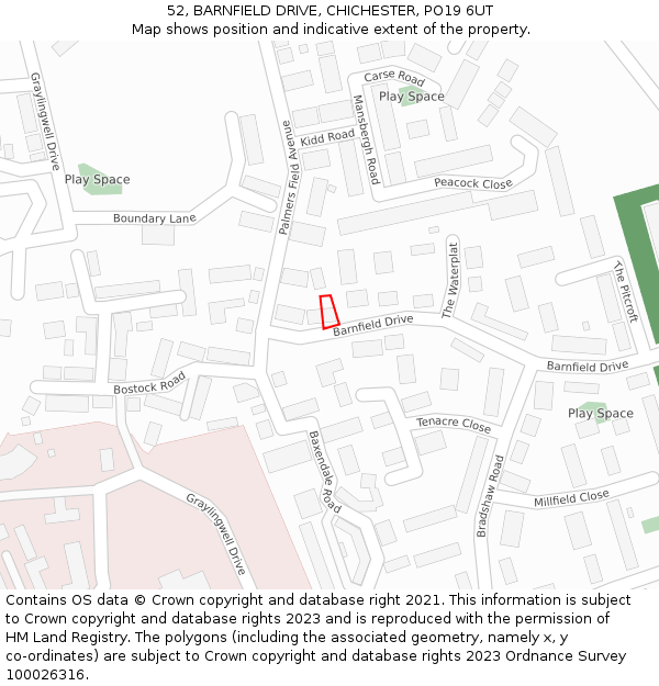 52, BARNFIELD DRIVE, CHICHESTER, PO19 6UT: Location map and indicative extent of plot