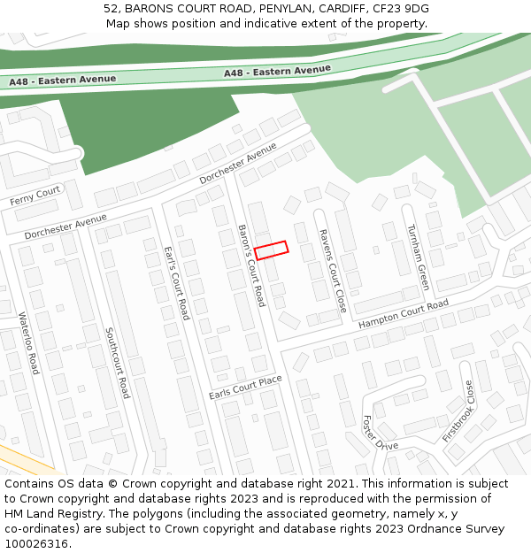 52, BARONS COURT ROAD, PENYLAN, CARDIFF, CF23 9DG: Location map and indicative extent of plot
