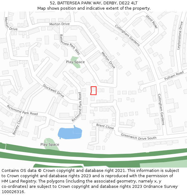 52, BATTERSEA PARK WAY, DERBY, DE22 4LT: Location map and indicative extent of plot