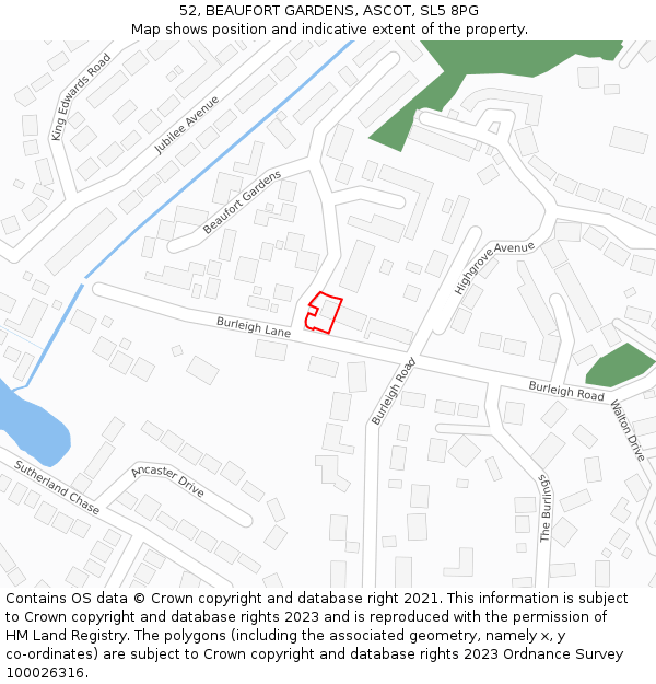 52, BEAUFORT GARDENS, ASCOT, SL5 8PG: Location map and indicative extent of plot