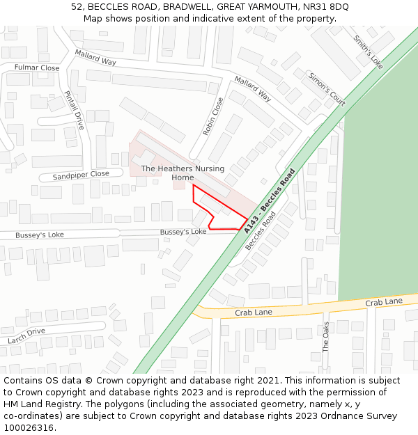 52, BECCLES ROAD, BRADWELL, GREAT YARMOUTH, NR31 8DQ: Location map and indicative extent of plot