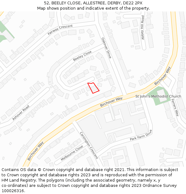 52, BEELEY CLOSE, ALLESTREE, DERBY, DE22 2PX: Location map and indicative extent of plot