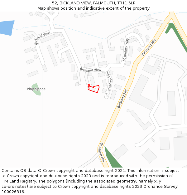 52, BICKLAND VIEW, FALMOUTH, TR11 5LP: Location map and indicative extent of plot