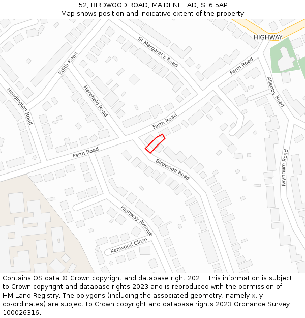 52, BIRDWOOD ROAD, MAIDENHEAD, SL6 5AP: Location map and indicative extent of plot