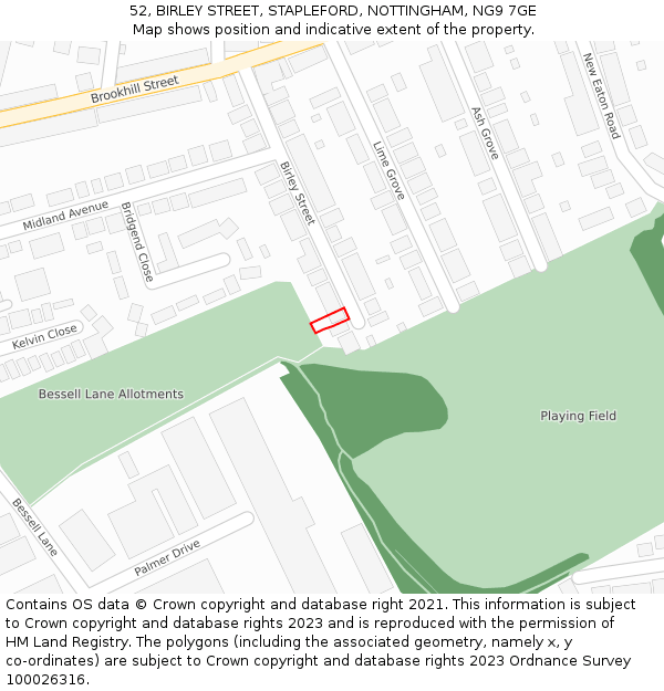 52, BIRLEY STREET, STAPLEFORD, NOTTINGHAM, NG9 7GE: Location map and indicative extent of plot
