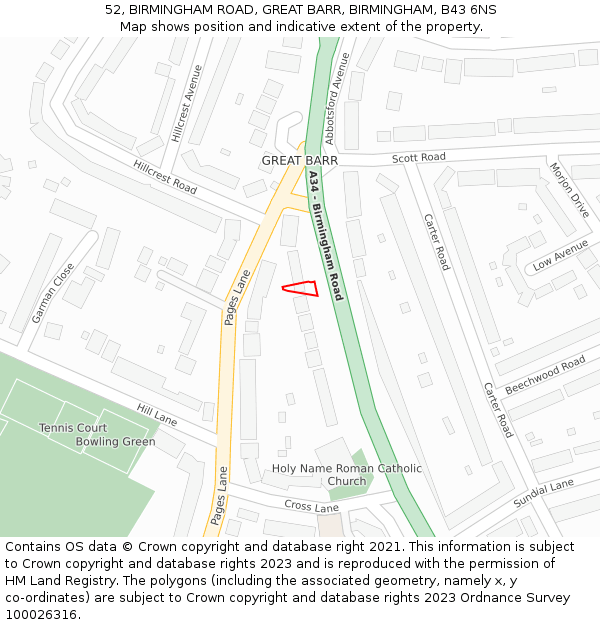 52, BIRMINGHAM ROAD, GREAT BARR, BIRMINGHAM, B43 6NS: Location map and indicative extent of plot