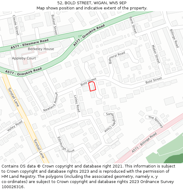 52, BOLD STREET, WIGAN, WN5 9EP: Location map and indicative extent of plot