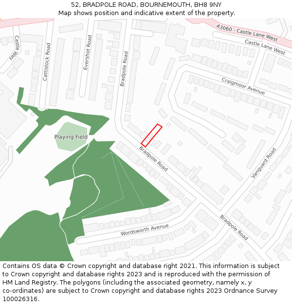 52, BRADPOLE ROAD, BOURNEMOUTH, BH8 9NY: Location map and indicative extent of plot