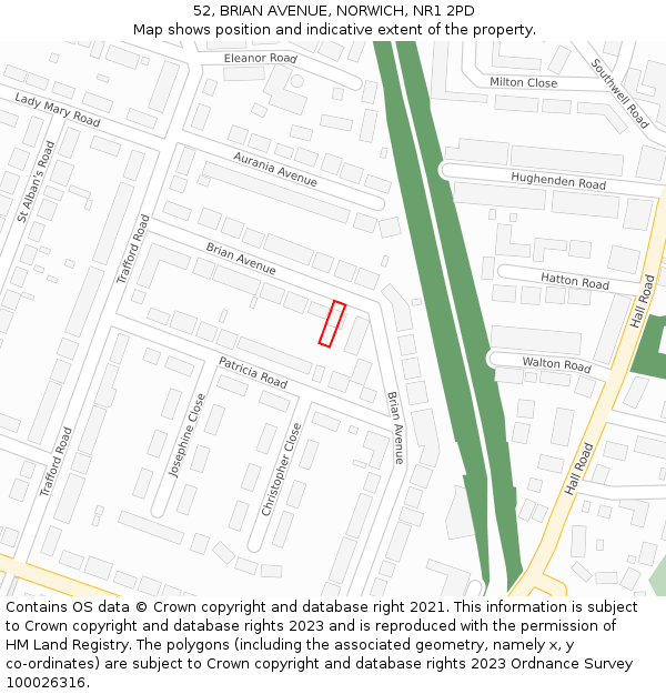 52, BRIAN AVENUE, NORWICH, NR1 2PD: Location map and indicative extent of plot
