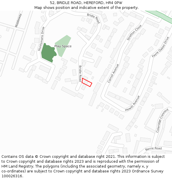 52, BRIDLE ROAD, HEREFORD, HR4 0PW: Location map and indicative extent of plot