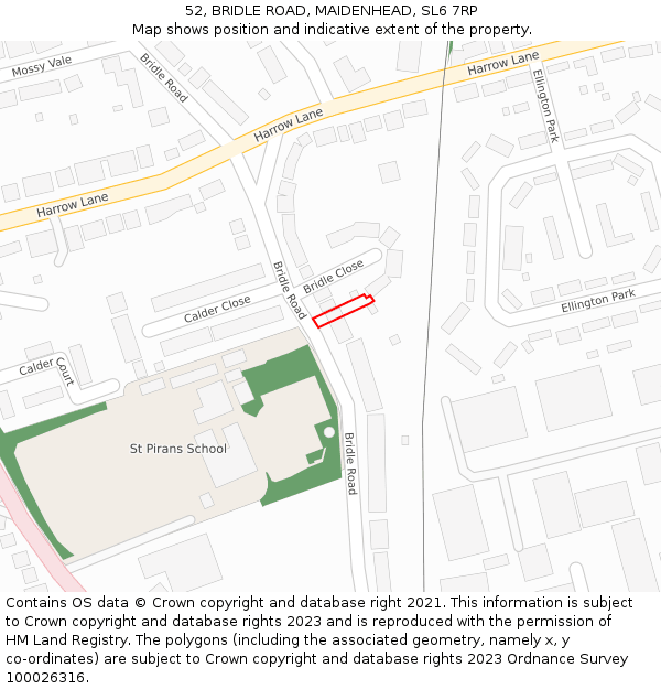 52, BRIDLE ROAD, MAIDENHEAD, SL6 7RP: Location map and indicative extent of plot